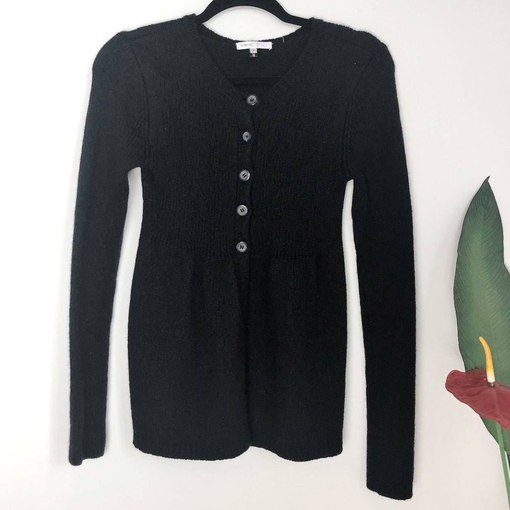 VINCE Babydoll Wool Button Down Black Sweater